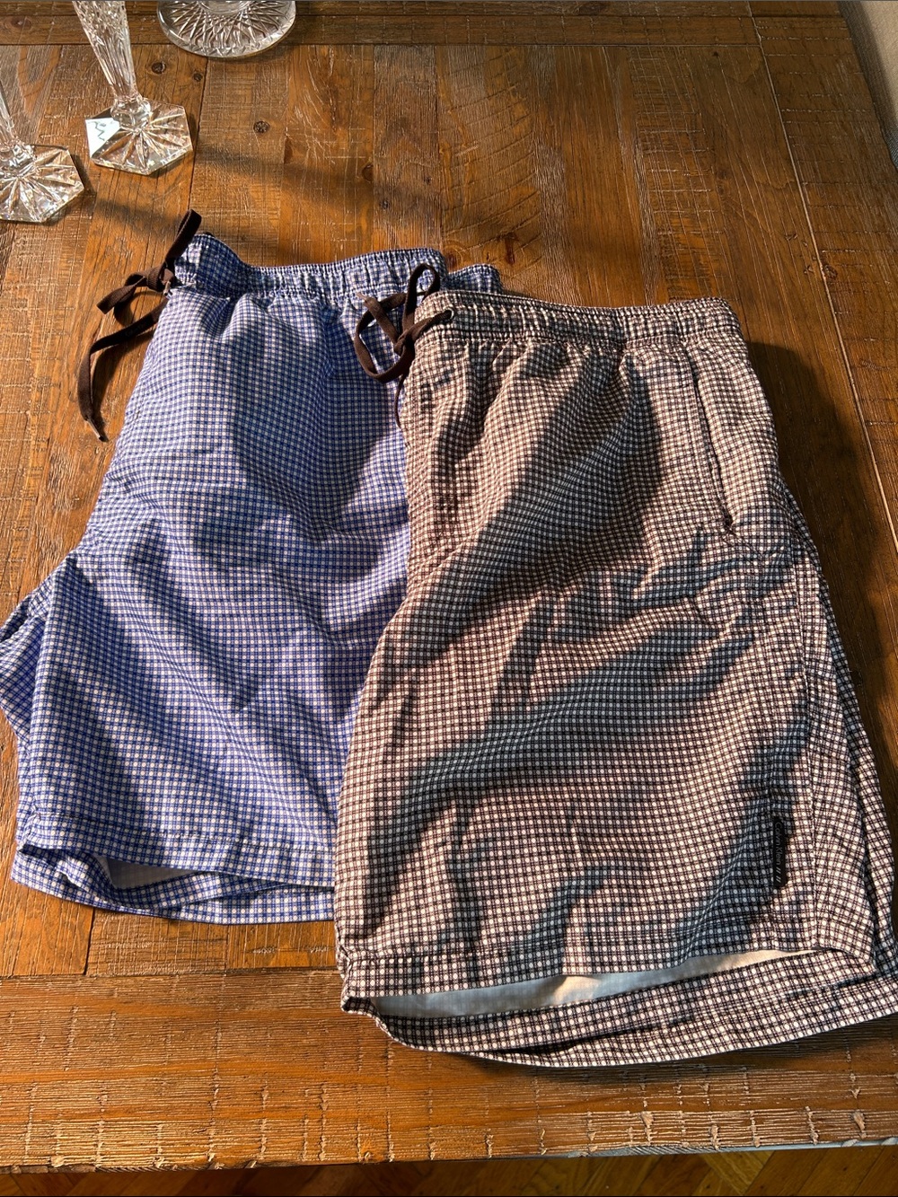 Calvin Klein Gingham Swim Trunks in Blue and Brown